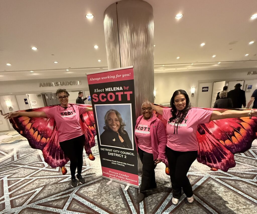 Helena Scott for Detroit City Council 2026 with two campaign members