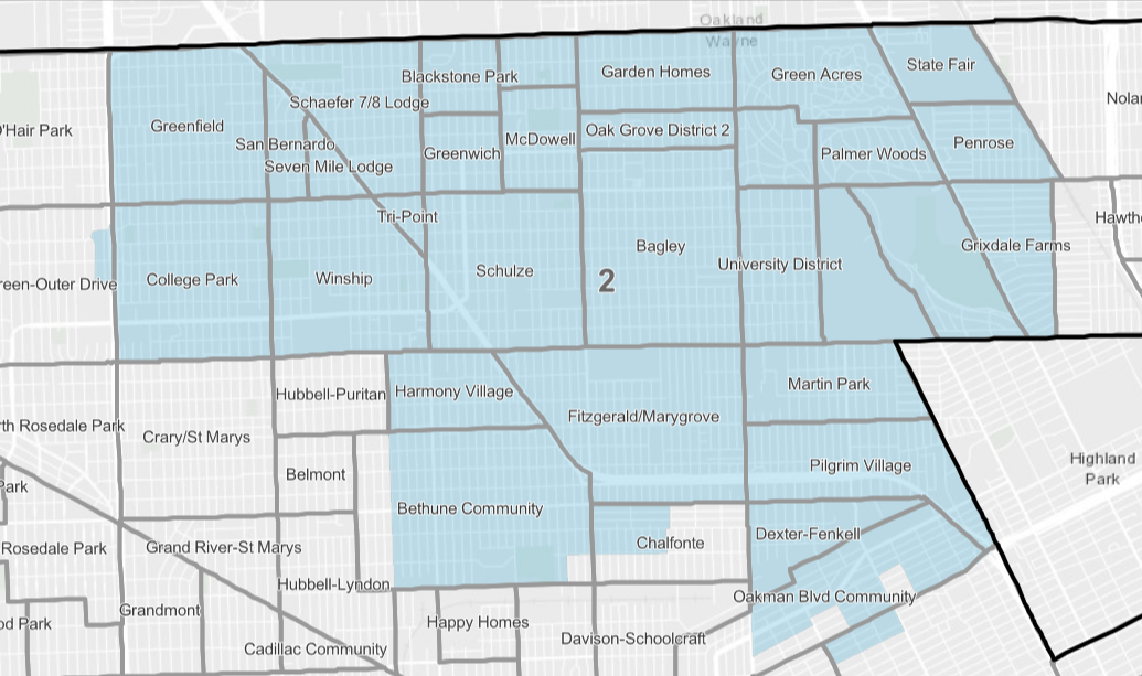 Detroit City Council District 2 Map from Helena Scott